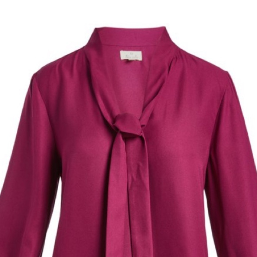 Magenta Tie-Neck Long Sleeve Blouse